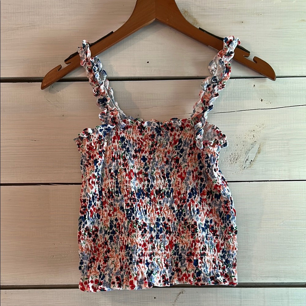 Floral Smocked Top - Red, Blue, White